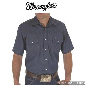 Wrangler men cowboy cut denim work short sleeve shirt size L NWT